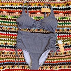 NWT Blue Gingham Highwaisted Bikini Set